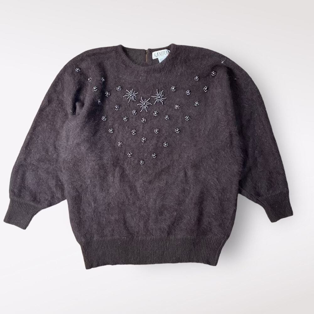 Kamiran Vintage Angora and Lambs Wool Beaded Sweater Size L